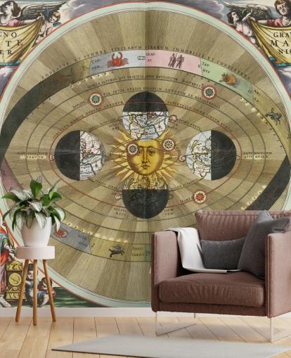 mural de astronomia personalizável chamado Scenografia do Sistema Mundial Copernicano da ArtiStory para escritórios domésticos