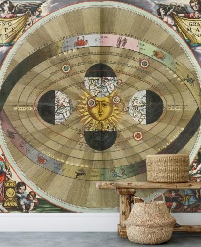 mural de astronomia personalizável chamado Scenografia do Sistema Mundial Copernicano da ArtiStory para escritórios domésticos