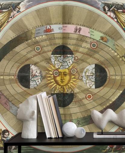 aanpasbare astronomische muurschildering genaamd Scenography of the Copernican World System van ArtiStory voor thuiskantoren