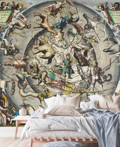 op maat gemaakte astronomische muurschildering genaamd Scenography of the Northern Hemisphere