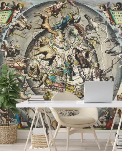 op maat gemaakte astronomische muurschildering genaamd Scenography of the Northern Hemisphere