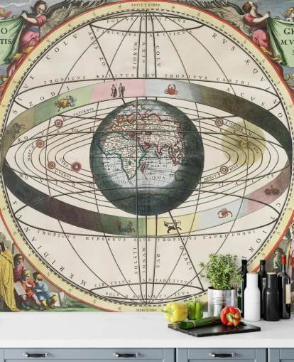 tilpasset stjerneatlas veggmaleri kalt Scenografi av det ptolemaiske verdenssystemet