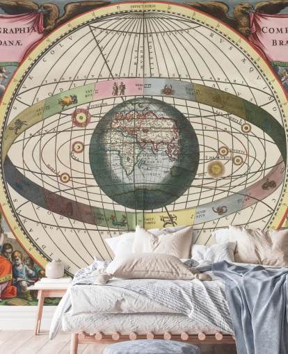 peinture murale d'astronomie personnalisée intitulée Scénographie de la construction mondiale pour les bureaux à domicile