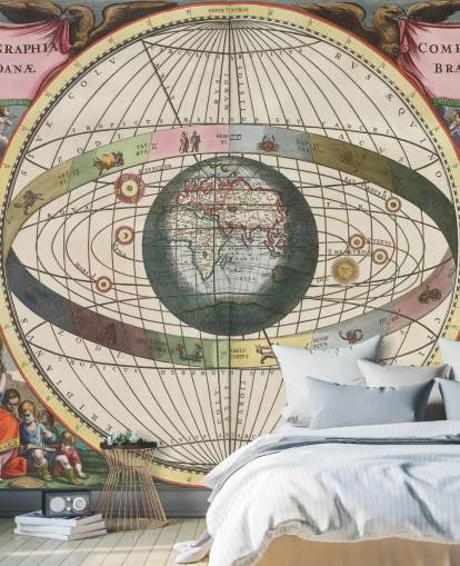 custom astronomy mural called Scenography of the World's Construction for home offices custom astronomy mural called Scenography of the World's Construction for home offices