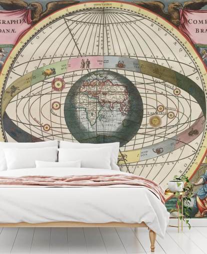 custom astronomy mural called Scenography of the World's Construction for home offices