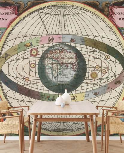 peinture murale d'astronomie personnalisée intitulée Scénographie de la construction mondiale pour les bureaux à domicile