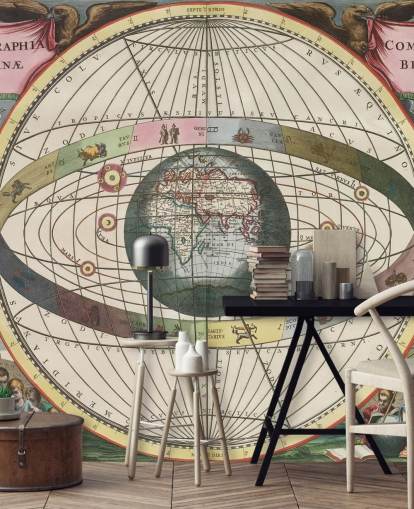 mural astronómico personalizado llamado Scenography of the World's Construction para oficinas domésticas