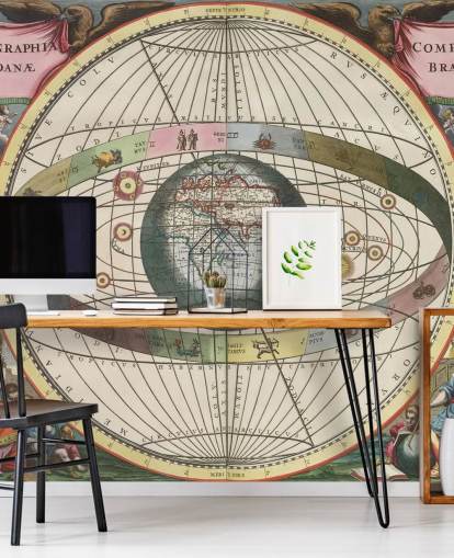 mural de astronomia personalizado chamado Cenografia da Construção Mundial para escritórios domésticos
