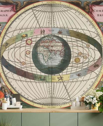 kundenspezifisches Astronomie-Wandbild mit dem Titel Scenography of the World's Construction für Heimbüros kundenspezifisches Astronomie-Wandbild mit dem Titel Scenography of the World's Construction für Heimbüros