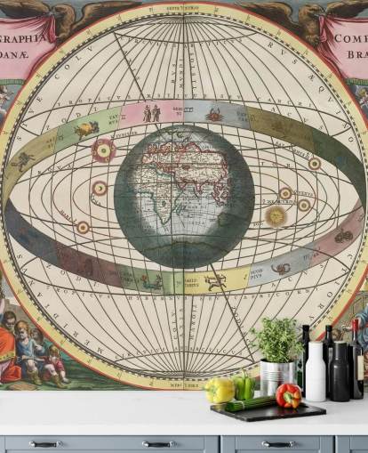 murale astronomico personalizzato chiamato Scenography of the World's Construction per uffici domestici
