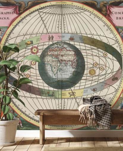 peinture murale d'astronomie personnalisée intitulée Scénographie de la construction mondiale pour les bureaux à domicile