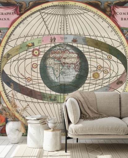 mural de astronomia personalizado chamado Cenografia da Construção Mundial para escritórios domésticos