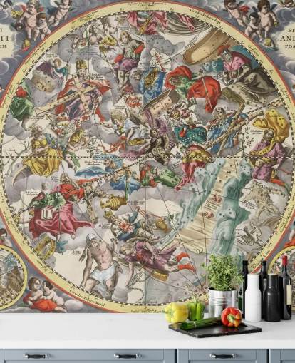 mural personalizable de atlas estelar llamado Segundo hemisferio del firmamento estrellado cristianizado