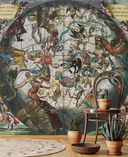 aangepaste astronomische muurschildering genaamd Southern Stellar Hemisphere with Celestial and Terrestrial Spheres