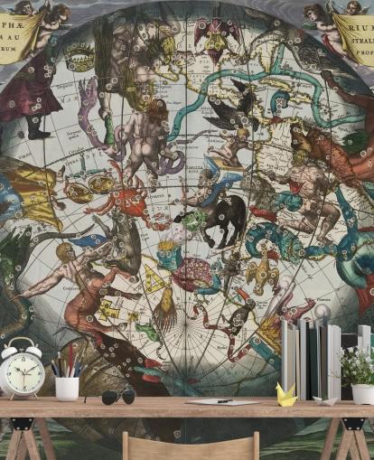 mural de astronomia personalizado chamado Hemisfério Estelar do Sul com esferas celestes e terrestres mural de astronomia personalizado chamado Hemisfério Estelar do Sul com esferas celestes e terrestres