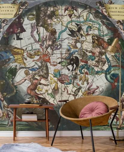 mural astronómico personalizado llamado Hemisferio estelar sur con esferas celestes y terrestres