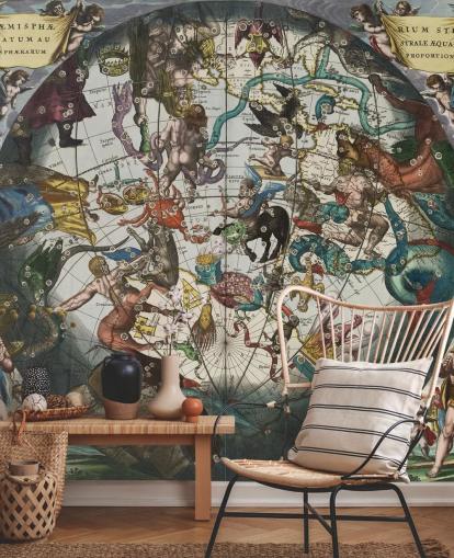 mural de astronomia personalizado chamado Hemisfério Estelar do Sul com esferas celestes e terrestres mural de astronomia personalizado chamado Hemisfério Estelar do Sul com esferas celestes e terrestres