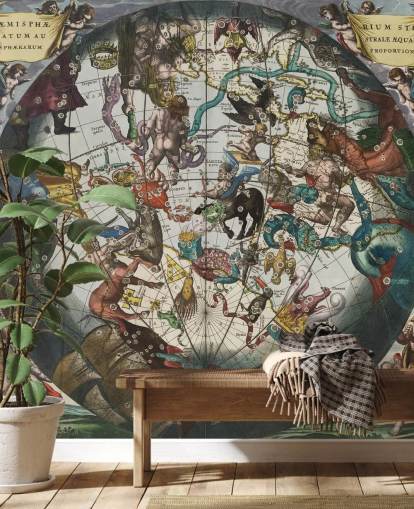 mural astronómico personalizado llamado Hemisferio estelar sur con esferas celestes y terrestres mural astronómico personalizado llamado Hemisferio estelar sur con esferas celestes y terrestres