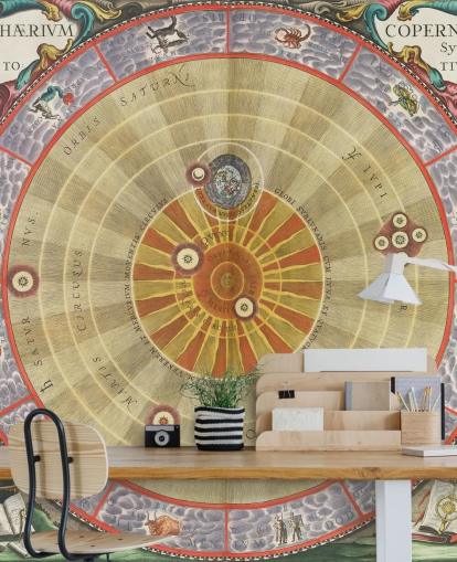 custom astronomy mural called The Copernican Planisphere for home offices and creative spaces