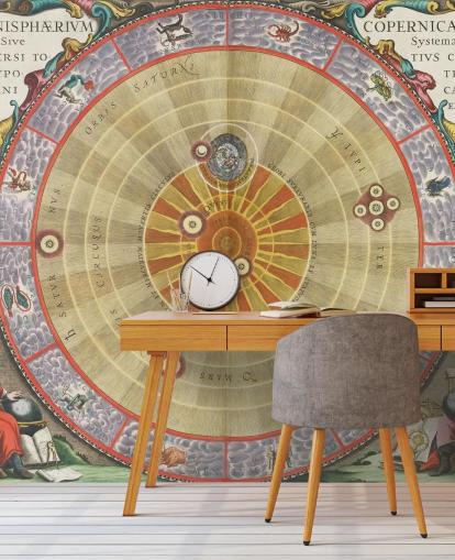 murale astronomico personalizzato chiamato The Copernican Planisphere per uffici domestici e spazi creativi
