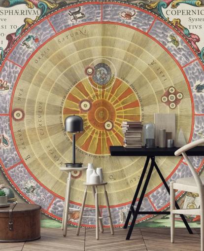 peinture murale d'astronomie personnalisée appelée The Copernican Planisphere pour les bureaux à domicile et les espaces créatifs