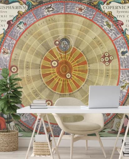 brugerdefineret astronomi vægmaleri kaldet The Copernican Planisphere til hjemmekontorer og kreative rum