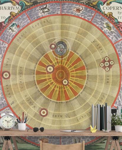maßgefertigtes Astronomie-Wandbild mit dem Titel The Copernican Planisphere für Heimbüros und kreative Räume