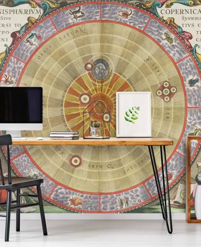 murale astronomico personalizzato chiamato The Copernican Planisphere per uffici domestici e spazi creativi