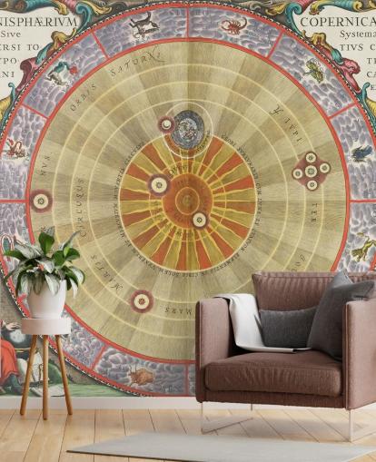 mukautettu tähtitieteen seinämaalaus nimeltä The Copernican Planisphere kotitoimistoihin ja luoviin tiloihin