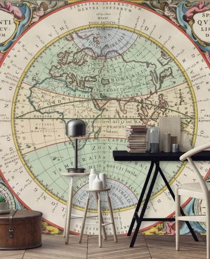 mural de mapas antigos personalizado chamado O Hemisfério do Velho Mundo para residências, escritórios, escolas e muito mais