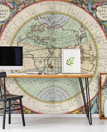 individuelles antikes Landkarten-Wandbild mit dem Titel Die Hemisphäre der Alten Welt für Heimbüros, Schulen und mehr