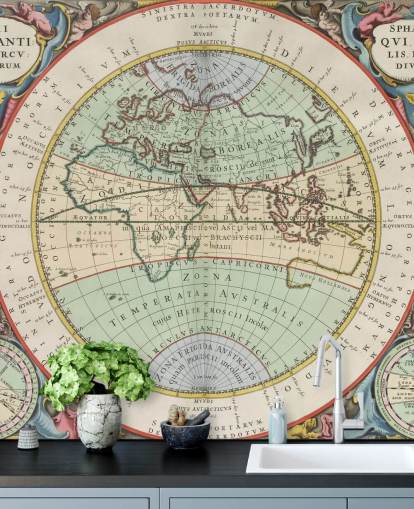 anpassad gammal kartväggmålning som heter The Hemisphere of the Old World för hemmakontor, skolor och mer