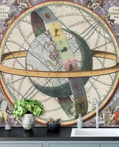 mural de atlas estelar personalizable llamado The Location of the Earth para oficinas en casa