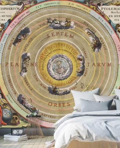 murale astronomico personalizzabile chiamato The Mechanism of the Orbits per case, uffici e spazi creativi