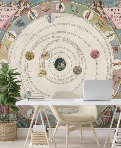 murale personalizzato con mappa stellare chiamato The Planisphere of Aratus per uffici domestici e spazi educativi