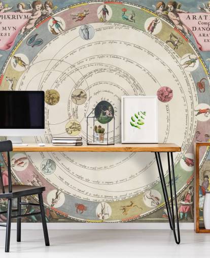 custom star map mural called The Planisphere of Aratus for home offices and educational spaces