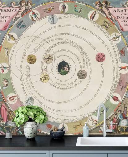 custom star map mural called The Planisphere of Aratus for home offices and educational spaces
