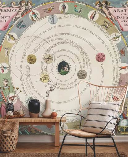 anpassad stjärnkarta väggmålning kallad The Planisphere of Aratus för hemmakontor och utbildningsutrymmen