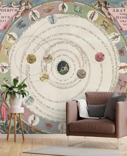murale personalizzato con mappa stellare chiamato The Planisphere of Aratus per uffici domestici e spazi educativi