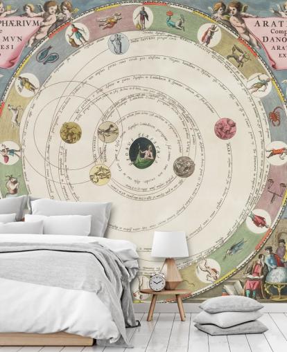 mukautettu tähtikartan seinämaalaus nimeltä The Planisphere of Aratus kotitoimistoihin ja koulutustiloihin