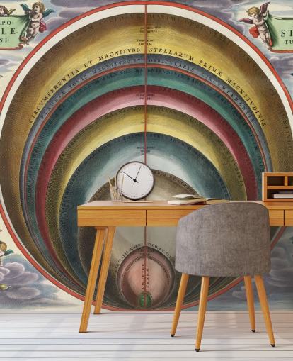 mural astronómico personalizado llamado Los tamaños de los cuerpos celestes para oficinas domésticas