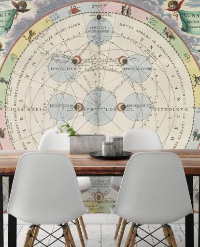 op maat gemaakte sterrenatlasmuurschildering genaamd The Theory of the Moon voor thuiskantoren en studio's op maat gemaakte sterrenatlasmuurschildering genaamd The Theory of the Moon voor thuiskantoren en studio's