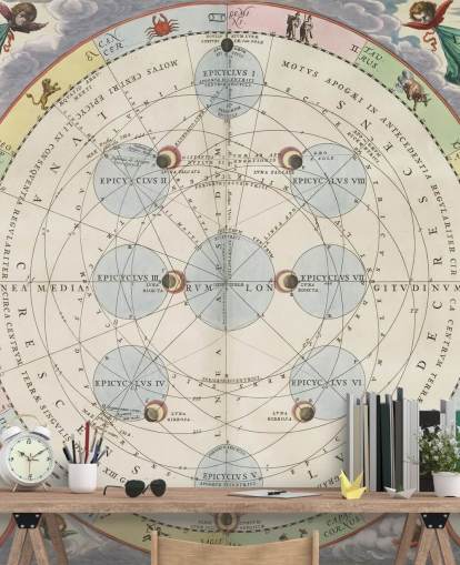 op maat gemaakte sterrenatlasmuurschildering genaamd The Theory of the Moon voor thuiskantoren en studio's