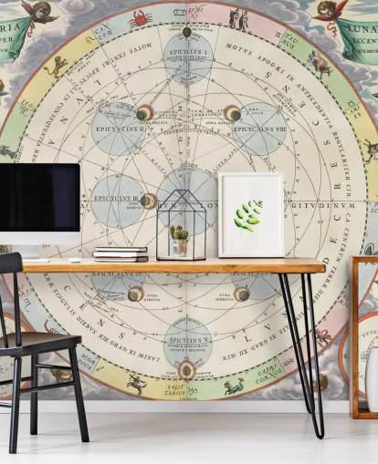 mural de atlas estelar personalizado chamado The Theory of the Moon para escritórios domésticos e estúdios