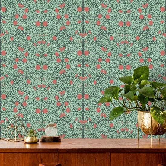 Orange Bush Mint &amp; Coral Floral Wallpaper