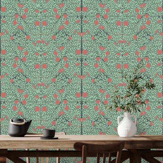 Apelsinbuske Mint & korall blommig tapet