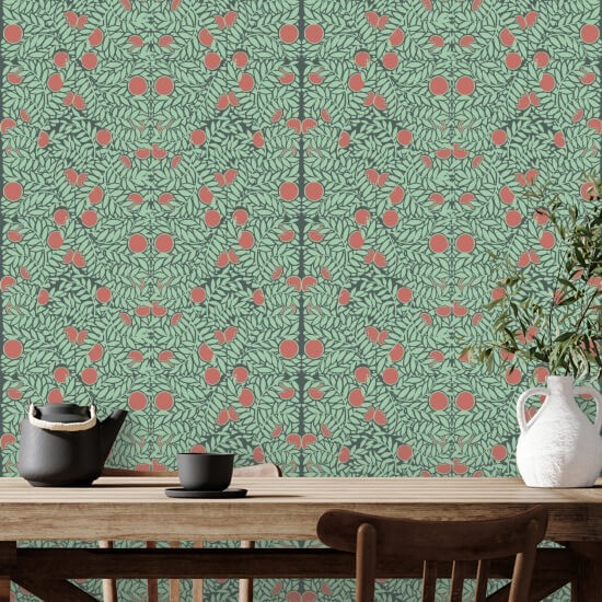 Arbusto laranja Papel de parede floral de hortelã e coral