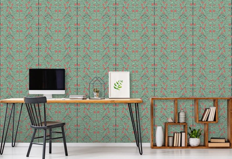 Sinaasappelstruik Mint & Coral bloemenbehang