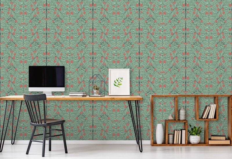 Orange Bush Mint &amp; Coral Floral Wallpaper