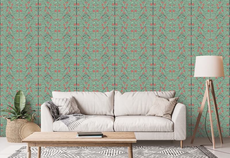 Arbusto laranja Papel de parede floral de hortelã e coral